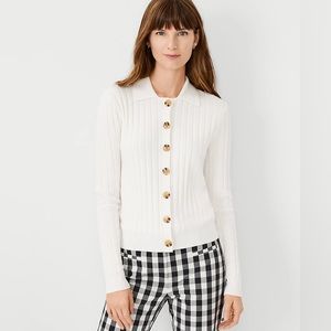 COPY - Ann Taylor Collared Ribbed V Neck Cardigan